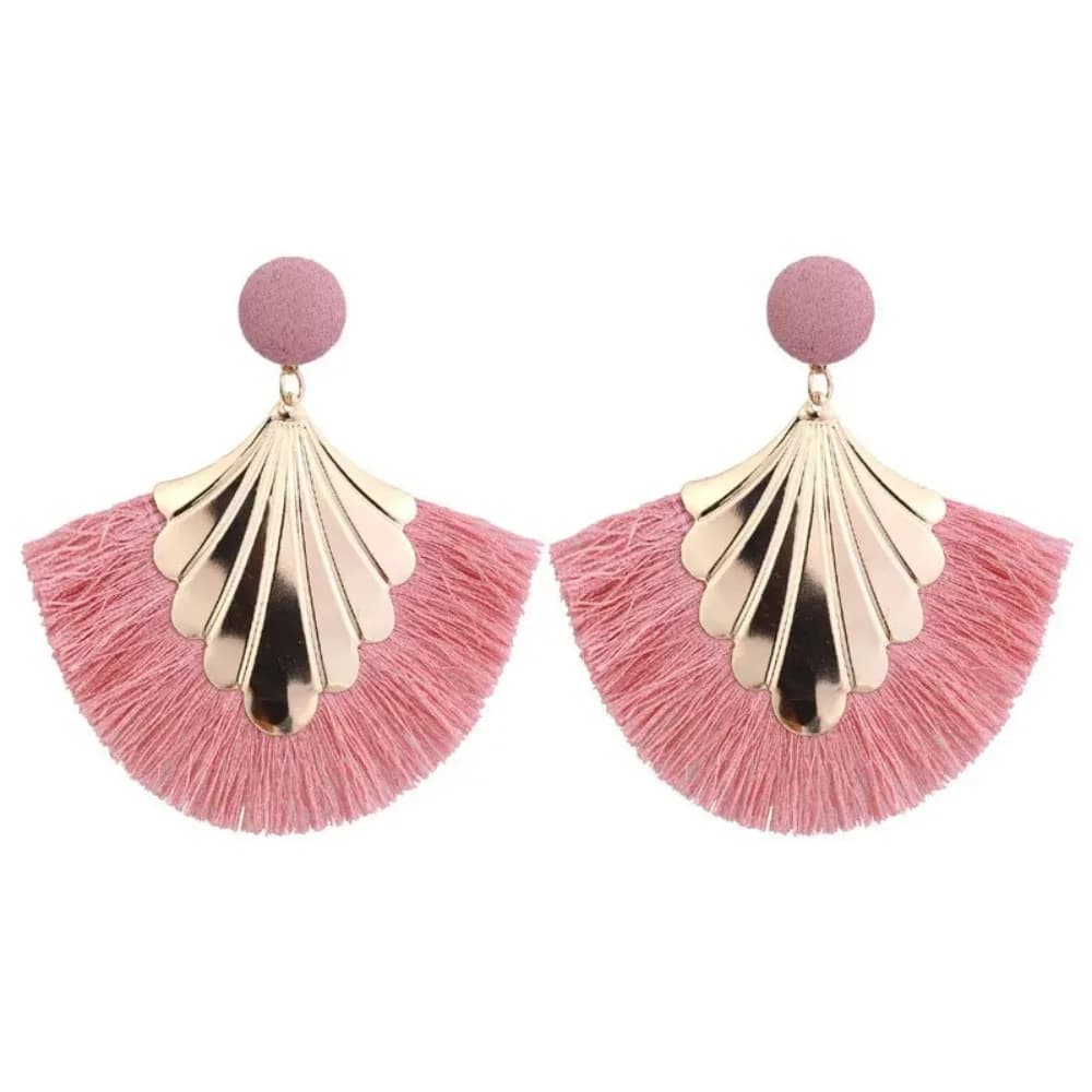 SUMENG 2024 New Bohemia Fan Shaped Tassel Earrings For Women Exaggerated Big Statement Fringed Fashion Dangle