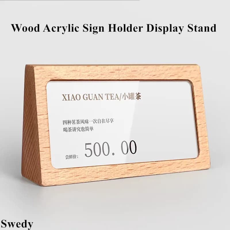 78x38mm Porta cartello in legno acrilico Espositore Porta menu ristorante Porta carta da tavolo Porta biglietti da visita Etichetta per piccoli prezzi Etichette per carte