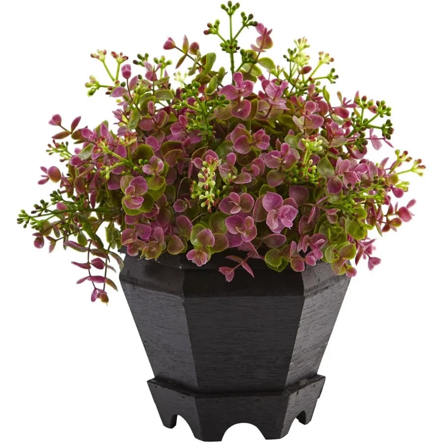 13" Plastic Polyester Sedum and Eucalyptus Artificial Plant Purple