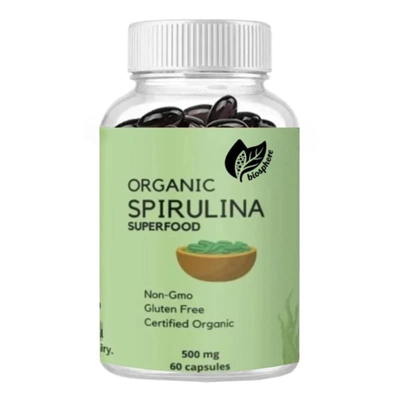 Organic spirulina powder protein capsules - Vitamins and minerals, provide energy - Vegetarian, gluten free