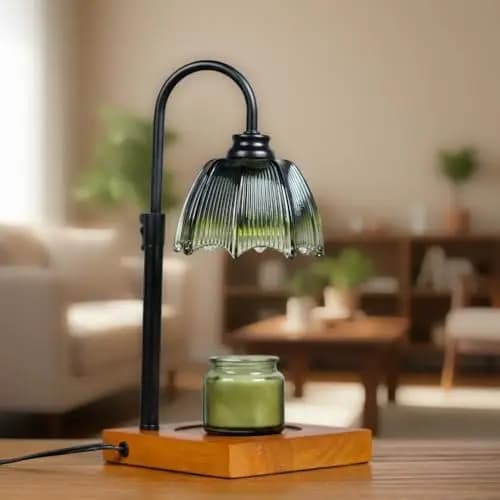 Scaldacandele lamp with Timer and Dimmer, Adjustable Height and Wood Base - Safe Home Decoration without Flame for Relaxing in Bedroom, Gift Idea