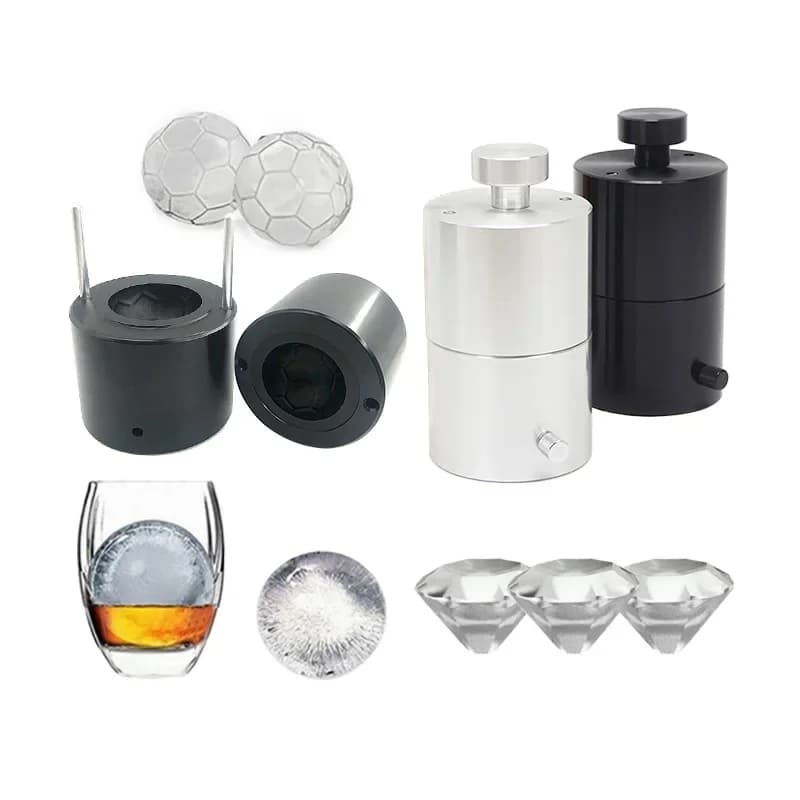Personalizza la pressa per palline di ghiaccio con stampo per ghiaccio diamantato per whisky di forma rotonda in alluminio da 60 mm