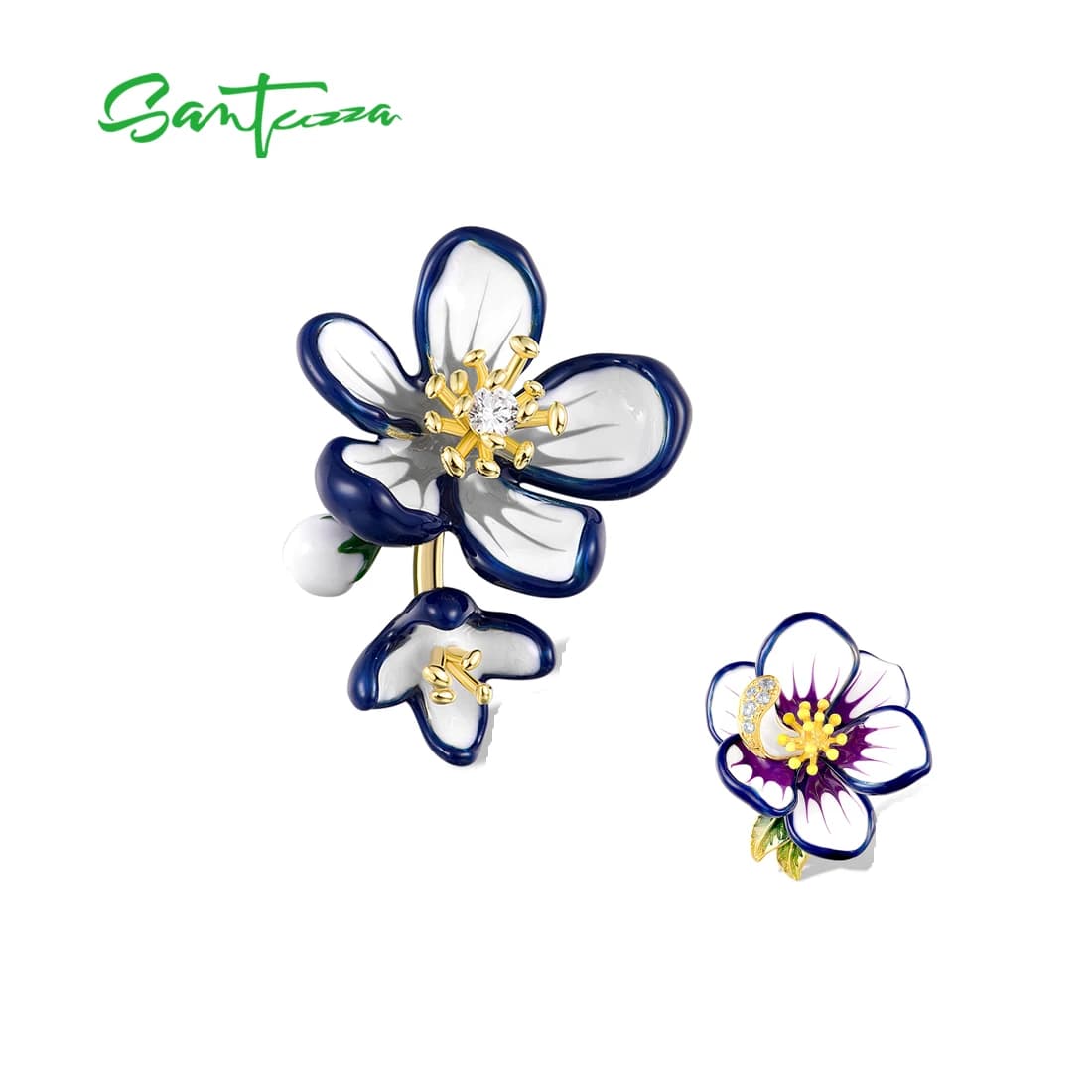 SANTUZZA Authentic Sterling Silver Pendant For Women Sparkling Exquisite White Enamel Flower Gifts For Wedding Celebrations Fine Jewellery
