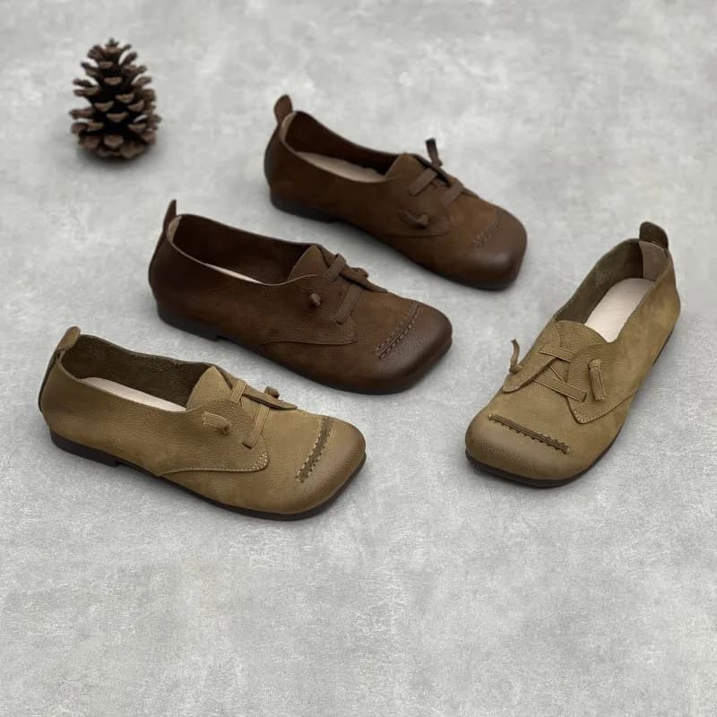 Birkuir Retro Appartamenti Scarpe da donna Fascia elastica in vera pelle cucita suole morbide Punta quadrata Scarpe pigre in vera pelle di lusso 40 41
