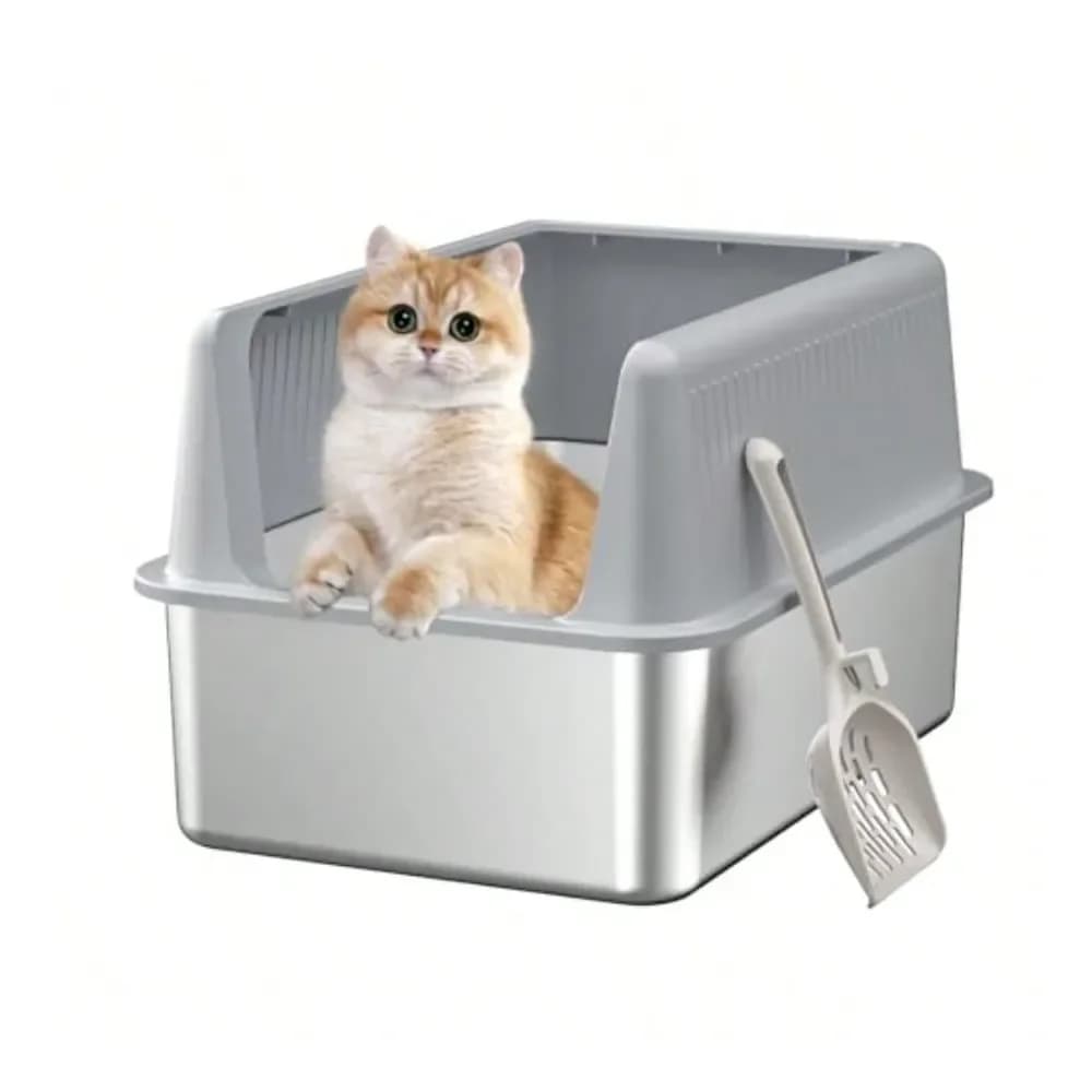 Lettiera per Gatti XL in Metallo con Coperchio, 50x35x30 cm, Profonda e Grande, Accessori per Gatti