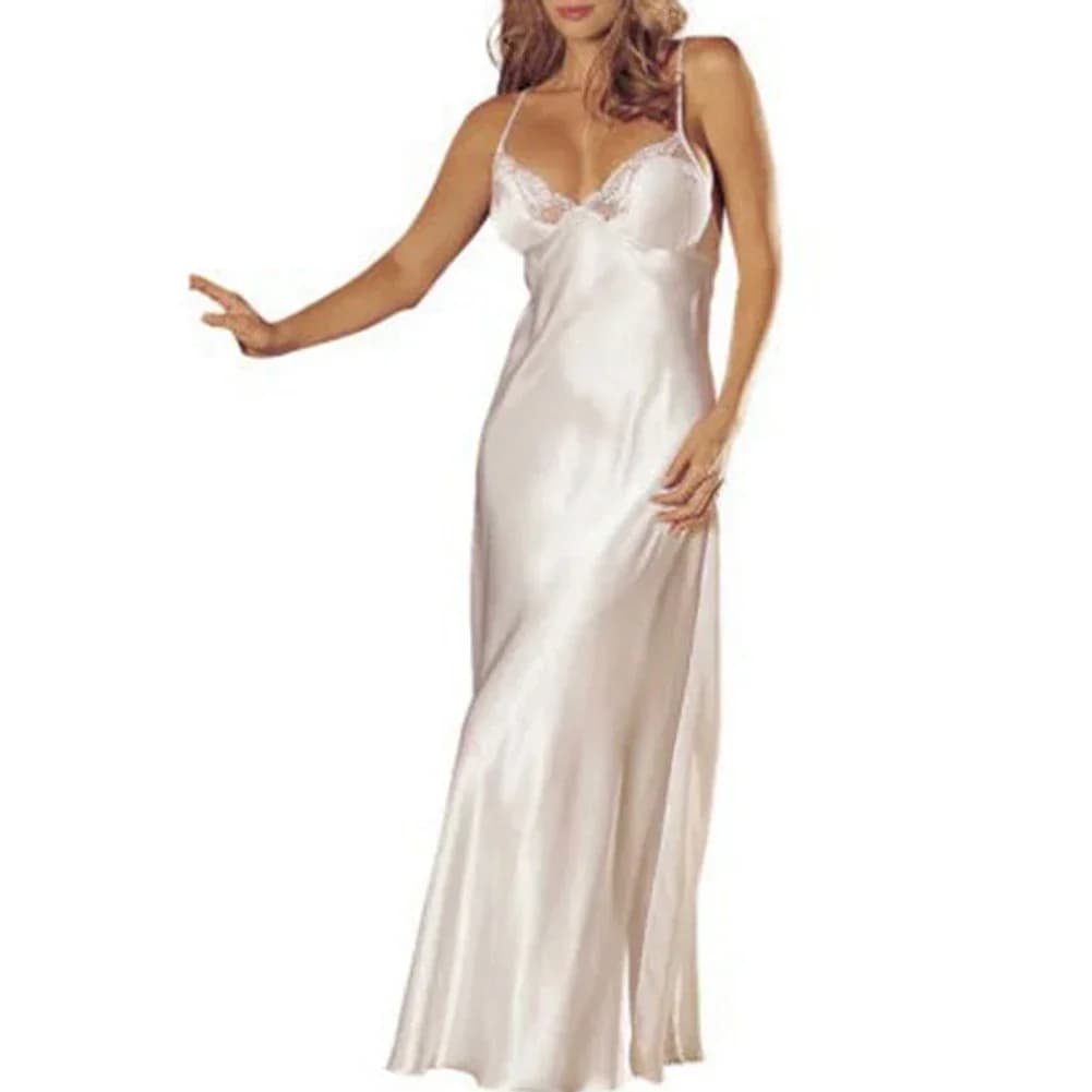Lingerie sexy da donna Camicia da notte morbida in raso Taglie forti Mutandine erotiche da donna Indumenti da notte Pigiama Abito da notte lungo Abito con scollo a V