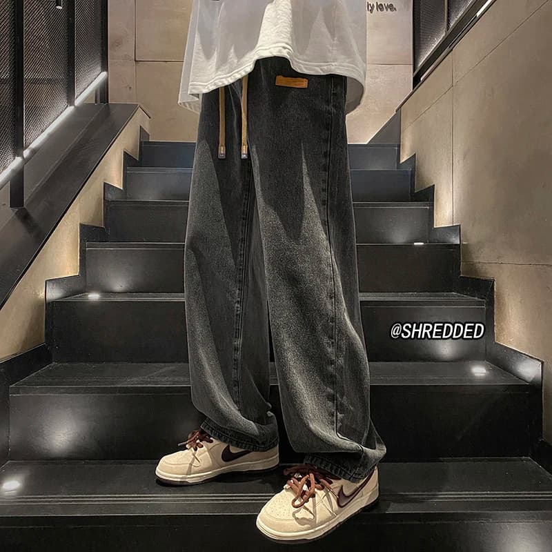 American Retro Wide Leg Men's Jeans Loose Straight High Street Trendy Bla ey Spring Autumn Wear Comfortable Straight Jeans