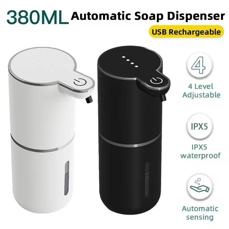 Dispenser di sapone liquido/schiuma con sensore automatico a infrarossi intelligente ricaricabile di tipo C con display a luce da 380 ml per WC Cucina Bagno