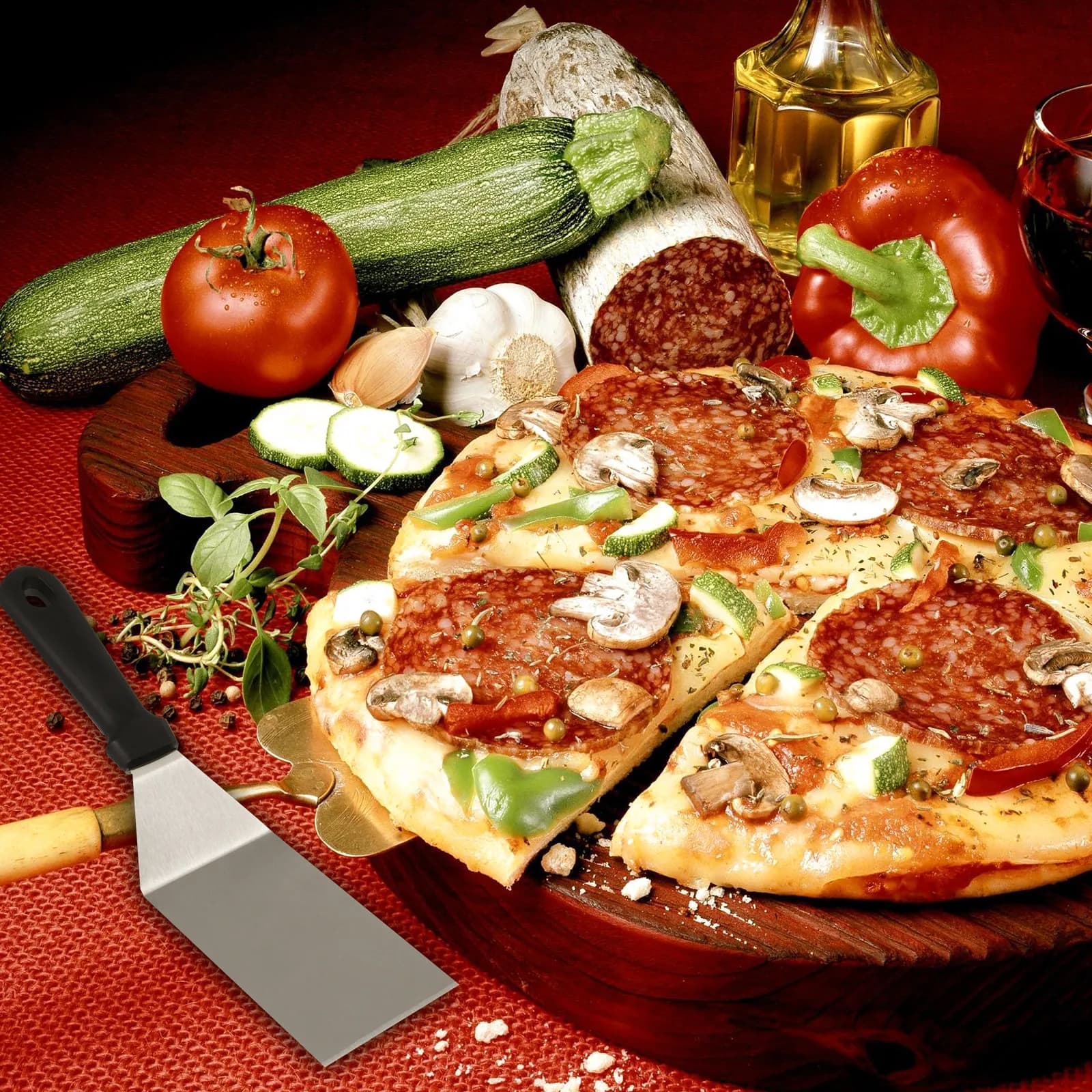 3Pcs Pizza Peel Set Stainless Steel Baking Shovel Paddle with Non Slip Handle for Lifting Turning Transferring Crispy