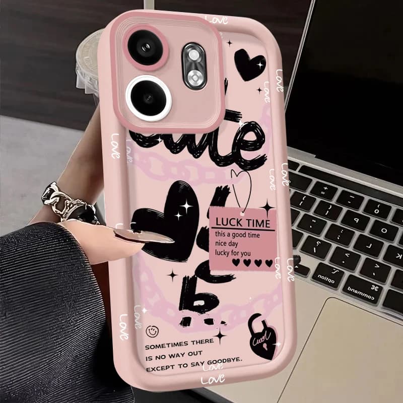 Per Infinix Tecno Spark Go 20 10 Pro Smart 8 9 5 7 Plus Hot 30i 40i 50i 8 9 11 12 Play Note 40 30 Pro Cool Black Love Heart Case