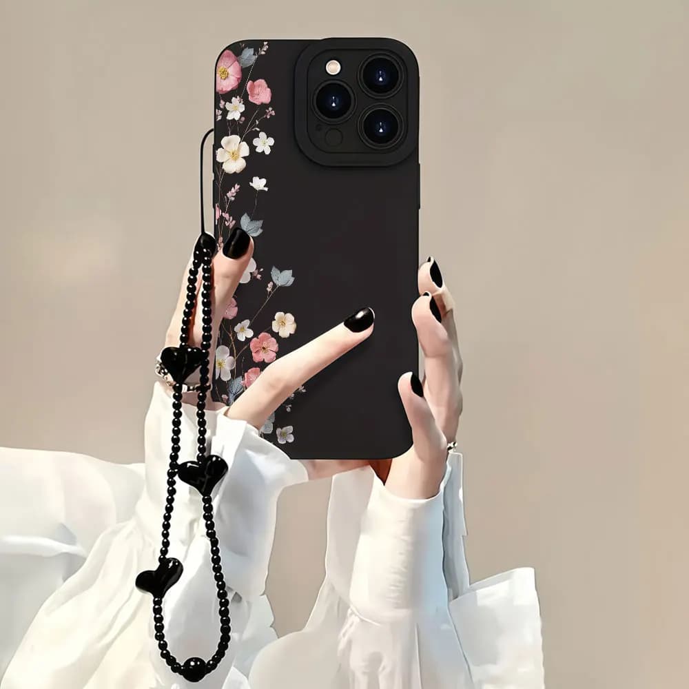 Protection Phone Case For iPhone 17 16 15 14 13 Pro Max 12 11 X XS XR 7 8 16 14 15 Plus 16E With Strap Watercolor Floral Cover