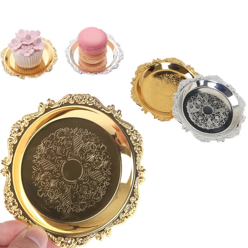 Vassoio in ferro dorato argento piatto lucido per ornamenti decorativi Buffet frutta torta forniture per feste Dessert articoli vari piatti di stoccaggio