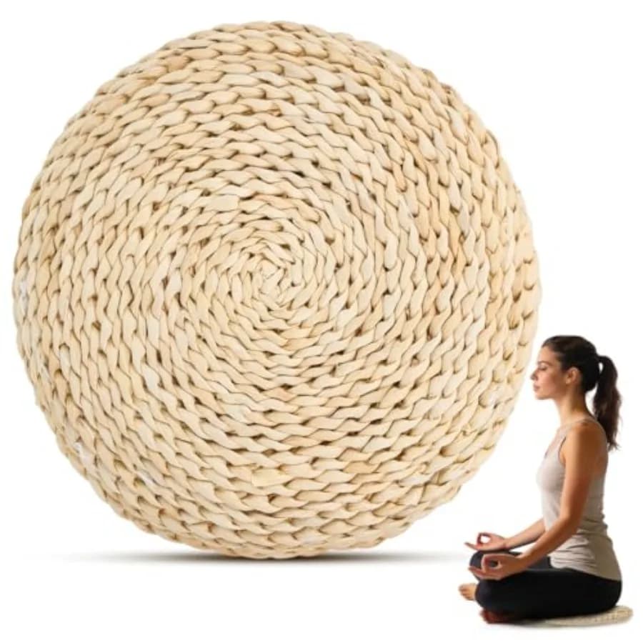 Round Straw Weave Cushion.6 Inch Hand-Woven Meditation Cushion for Floor Sitting Yoga Seat Mat Tatami Windowsill Breathable Nat