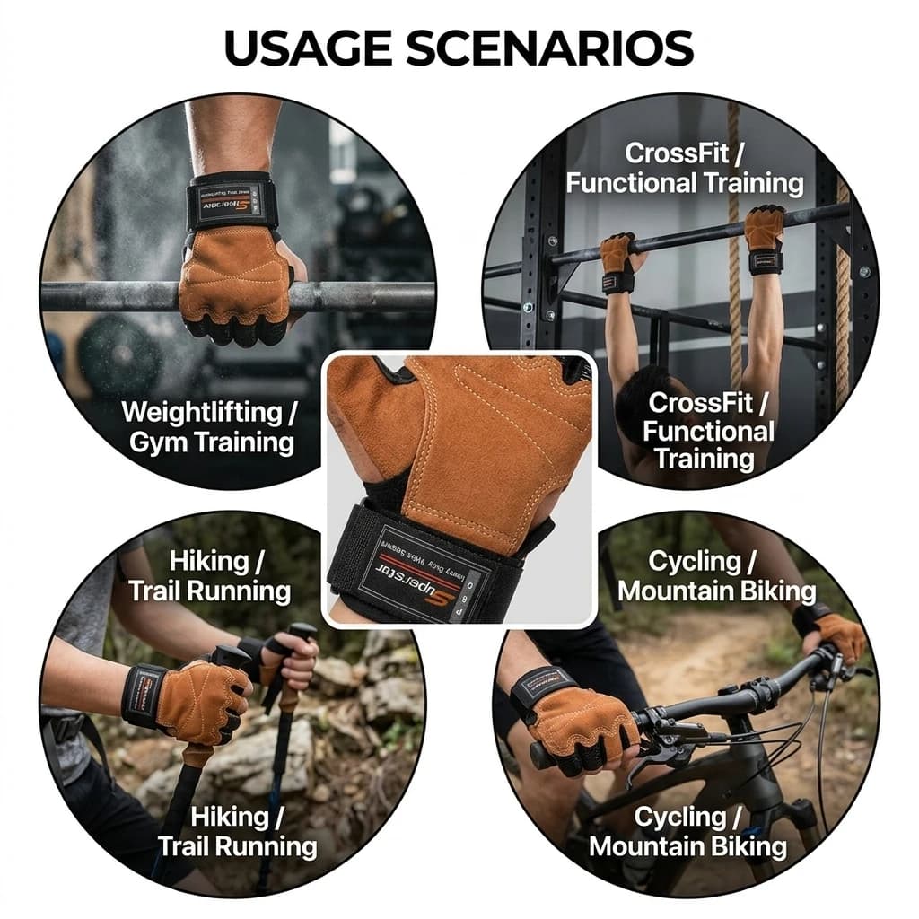 1 Pair Half Finger Weightlifting Gloves Breathable Cowhide Leather Gym Training Gear for Men Women Hiking Cycling