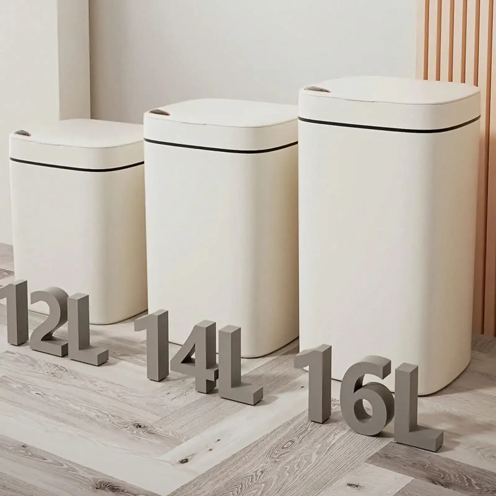 Touchless Smart Trash Can 14/16L, Motion Sensor Kitchen Bin with Silent Sealed Lid, Cream White Automatic Waste Basket for Home, Office