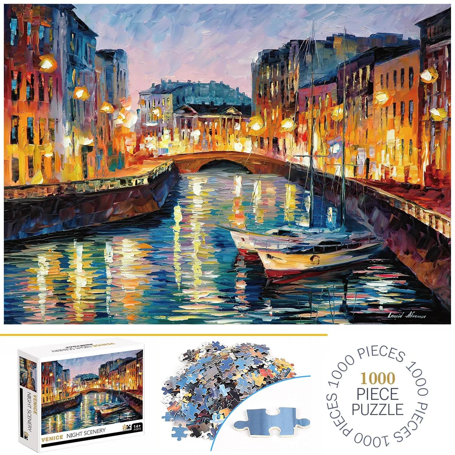 1000 pezzi Venezia Paesaggio notturno Puzzle per adulti Giochi di decorazioni per la casa Divertimento per la famiglia Puzzle da pavimento Giocattoli educativi per bambini