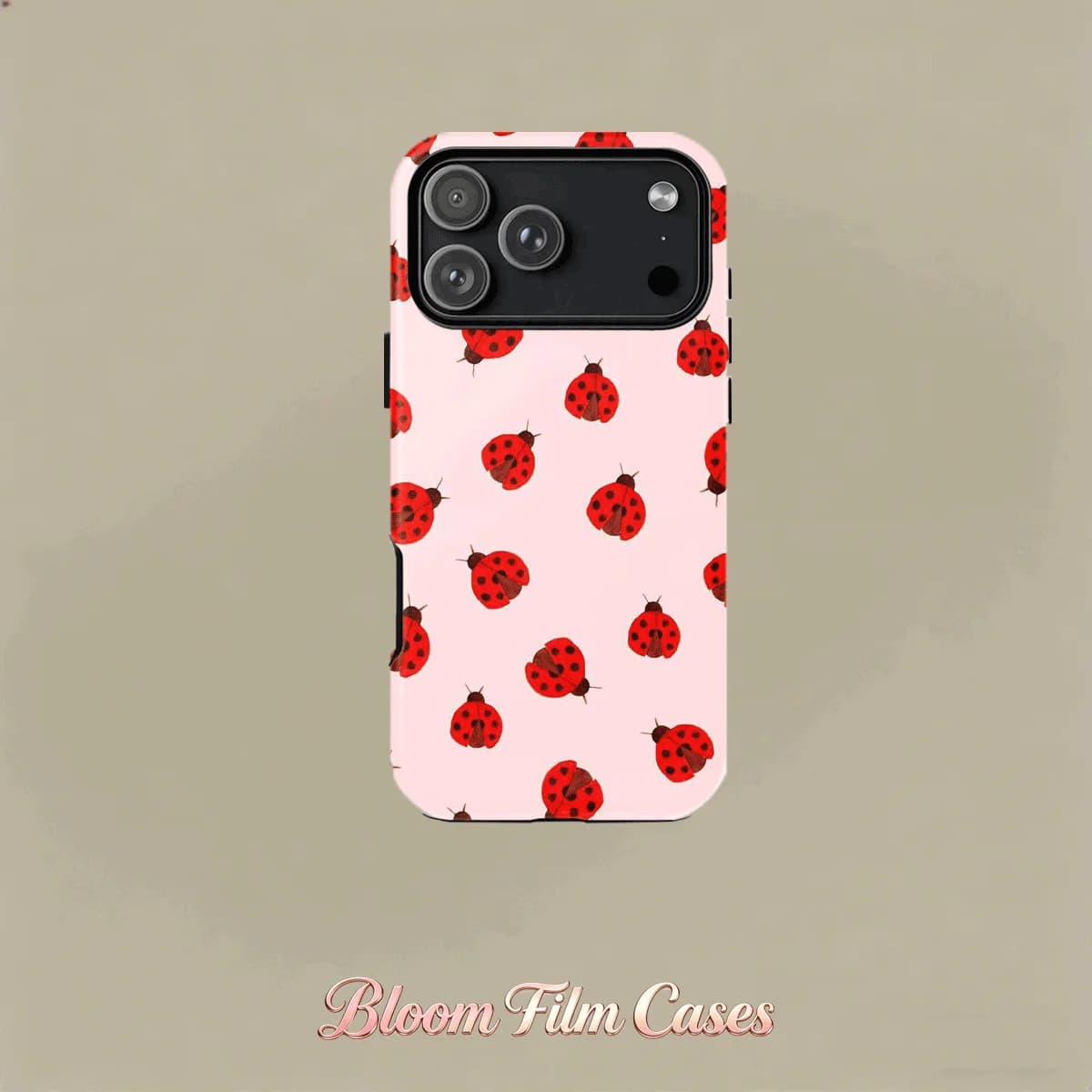 Fashion Light Pink Ladybug Print Double-Layer Phone Case,Compatible with iPhone 17,16,15,14,13,12,11,7 Plus,and Pro Max Series