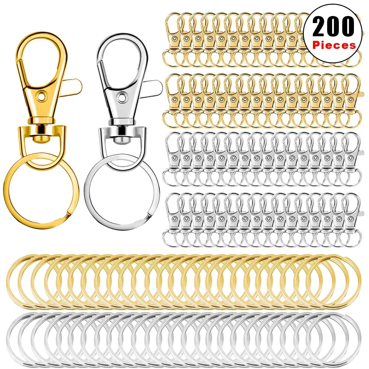 100/200 Pezzi Moschettoni Girevoli Argento/Oro, Chiusure a Moschettone, Ganci a Scatto per Portachiavi, Accessori Fai-da-Te per Borse e Artigianato