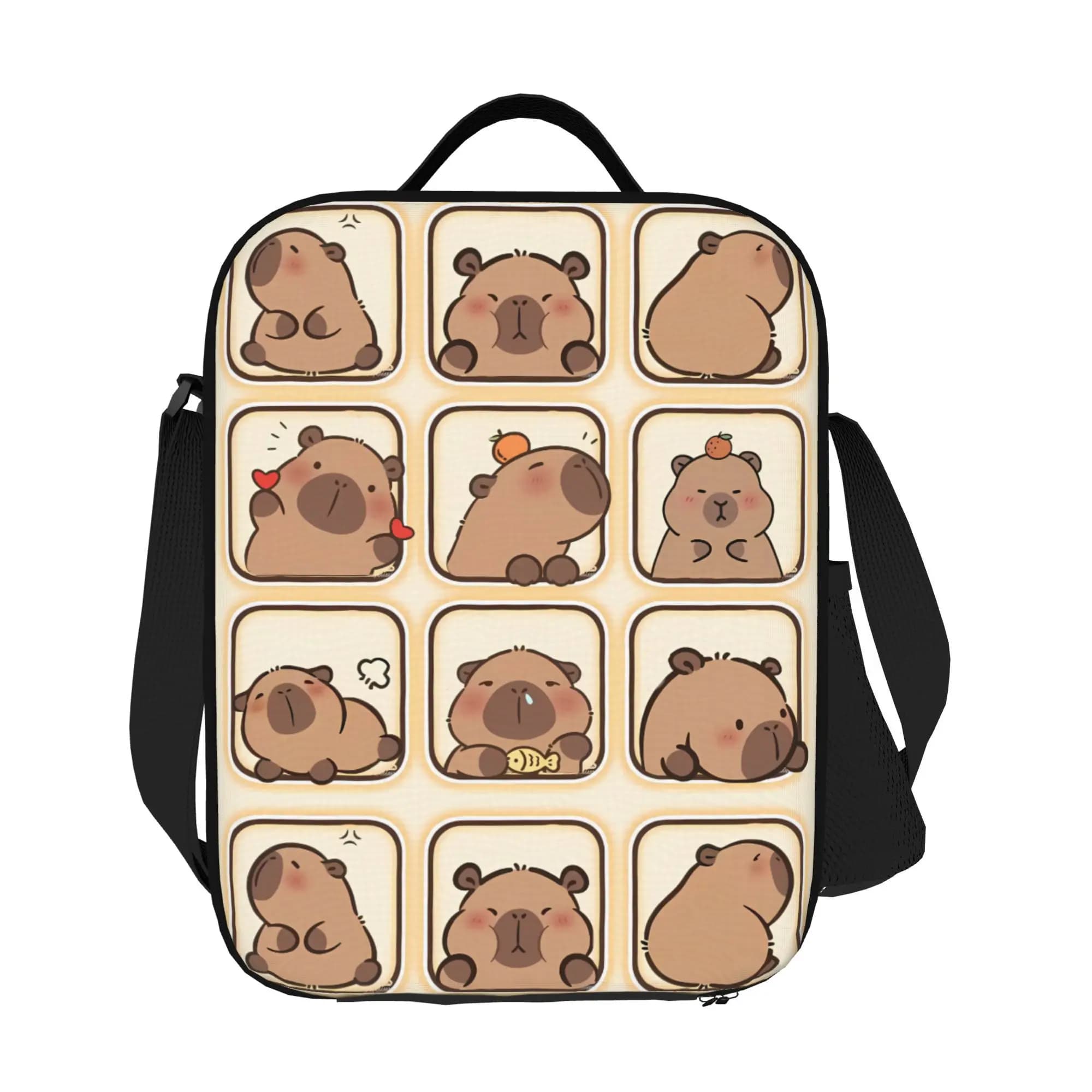 Zaino Capibara - Design con Faccia e Pose di Capibara Carine con Cuori e Orecchie di Capibara, Borsa Scolastica Quadrata Resistente