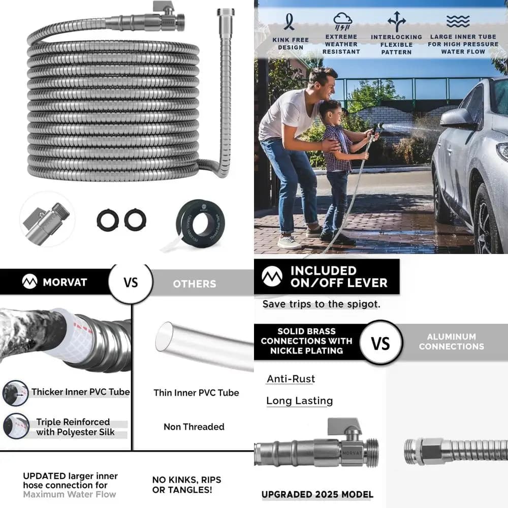 150-foot stainless steel garden pipe with brass valve - Heavy duty, light and light outdoor irrigation solution
