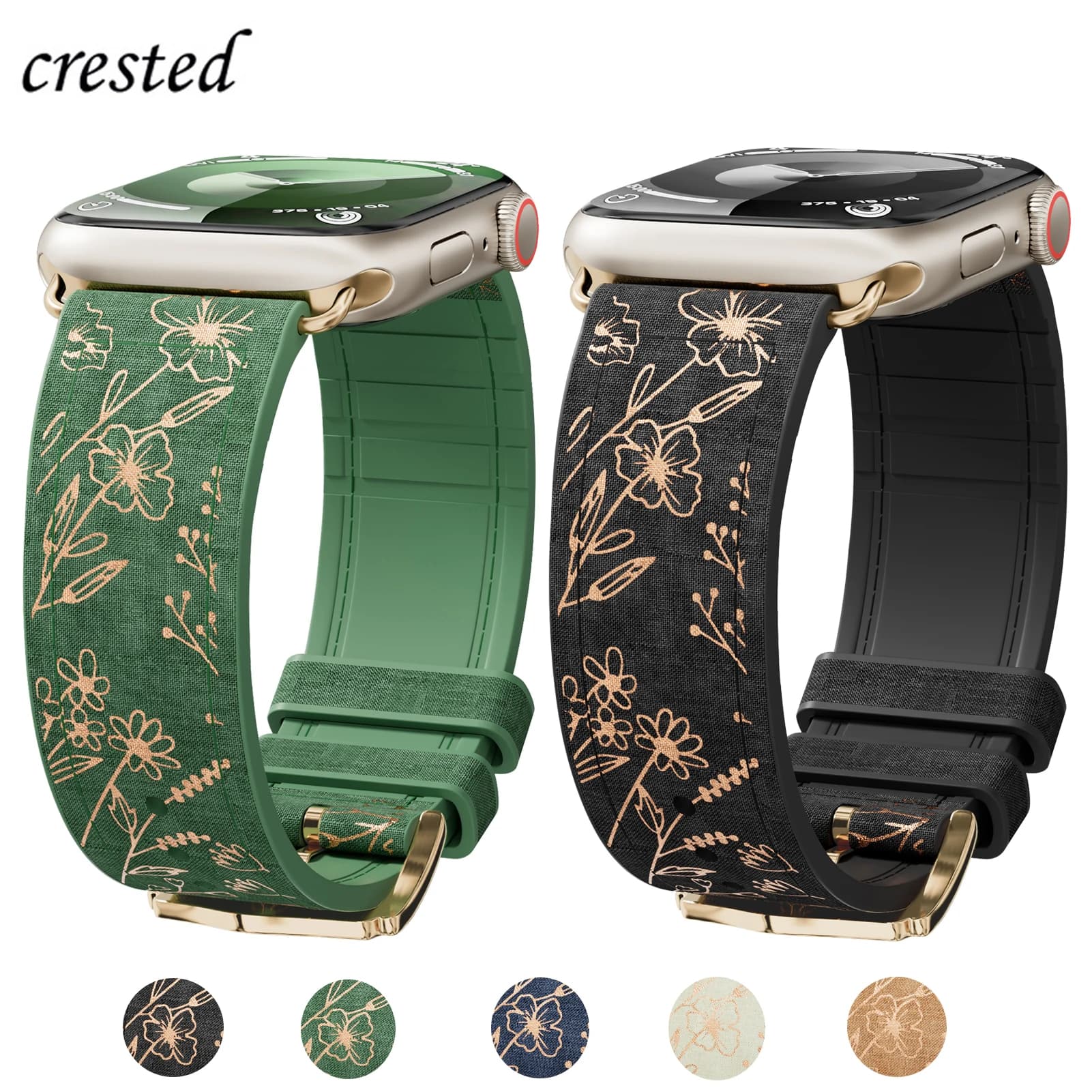 Pelle + Silicone per cinturino Apple Watch 45mm 44mm 40mm 49mm 41mm 38mm bracciale floreale lucido iwatch series 9 8 7 se ultra 2 strap