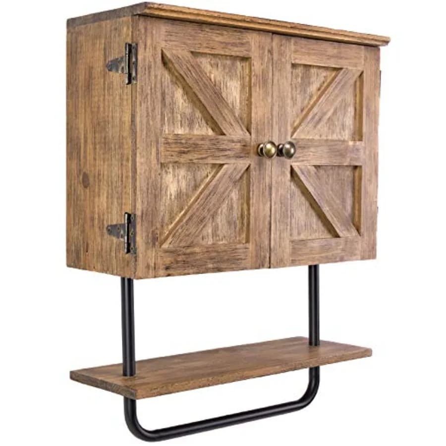 Armadietto da Bagno a Parete 17x21'' con Ante a Battente, Salvaspazio, per Cucina e Medicinali, con Ripiano Regolabile e Portasciugamani