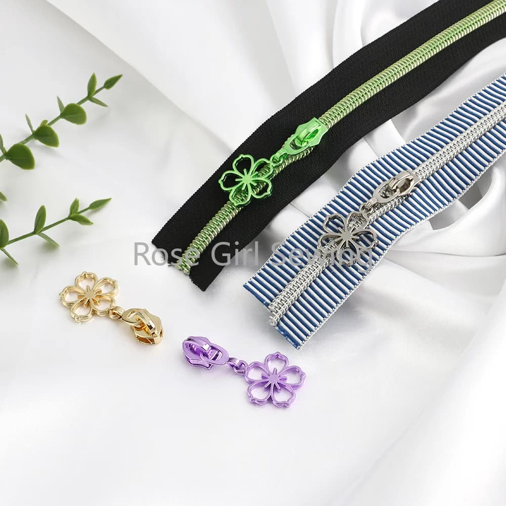 2/10Sets Cherry blossom 5# Nylon Zipper for Sewing with Zippers Sliders For Purse Backpack Decor Zipper Repair Kit Accessories