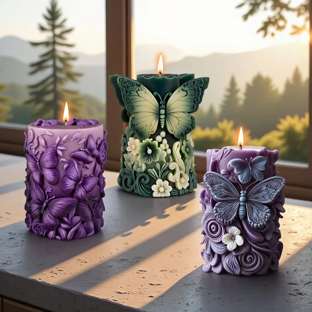 DIY Butterfly Flower Pillar Candle Silicone Mold Handmade Animals Drip Glue Resin Creative Ornament Scent Candle Home Decor Make
