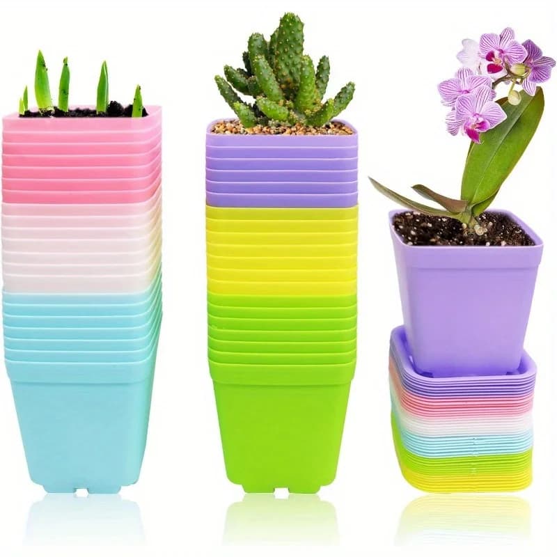 Vasi per Piante in Plastica, Mini Vasi per Semenzai, Vasi Quadrati per Piante Grasse, Accessori da Giardino con Vassoi di Drenaggio