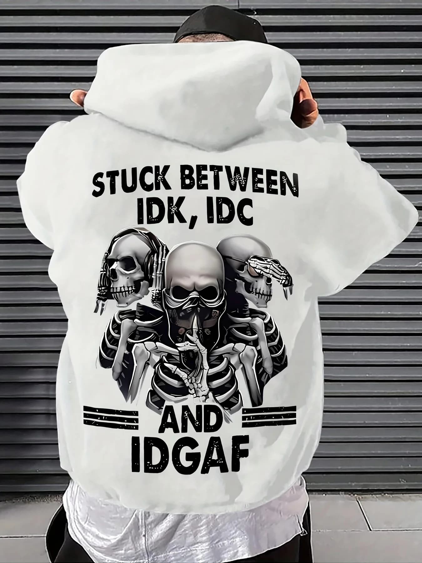 Men's Skeleton Print Hooded Sweatshirt for Autumn/Winter, Outdoor Streetwear, Comfortable, Fleece, Warm, Pullover Sweater