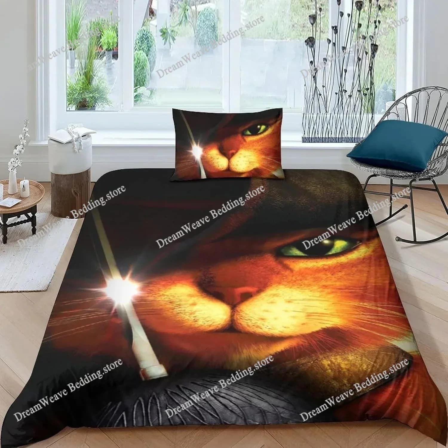 Cartoon Cat PUSS BOOTS Bedding Set Duvet Cover Bed Set Quilt Cover Pillowcase Comforter King Queen Size Boys Adult Bedding Set96