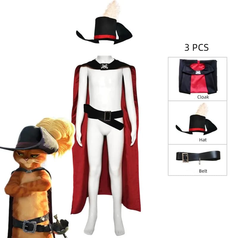 Cat costume in Scarpiera for Children, Set with Mantle, Hat and Belt, for Halloween, Carnival and Party in Mask