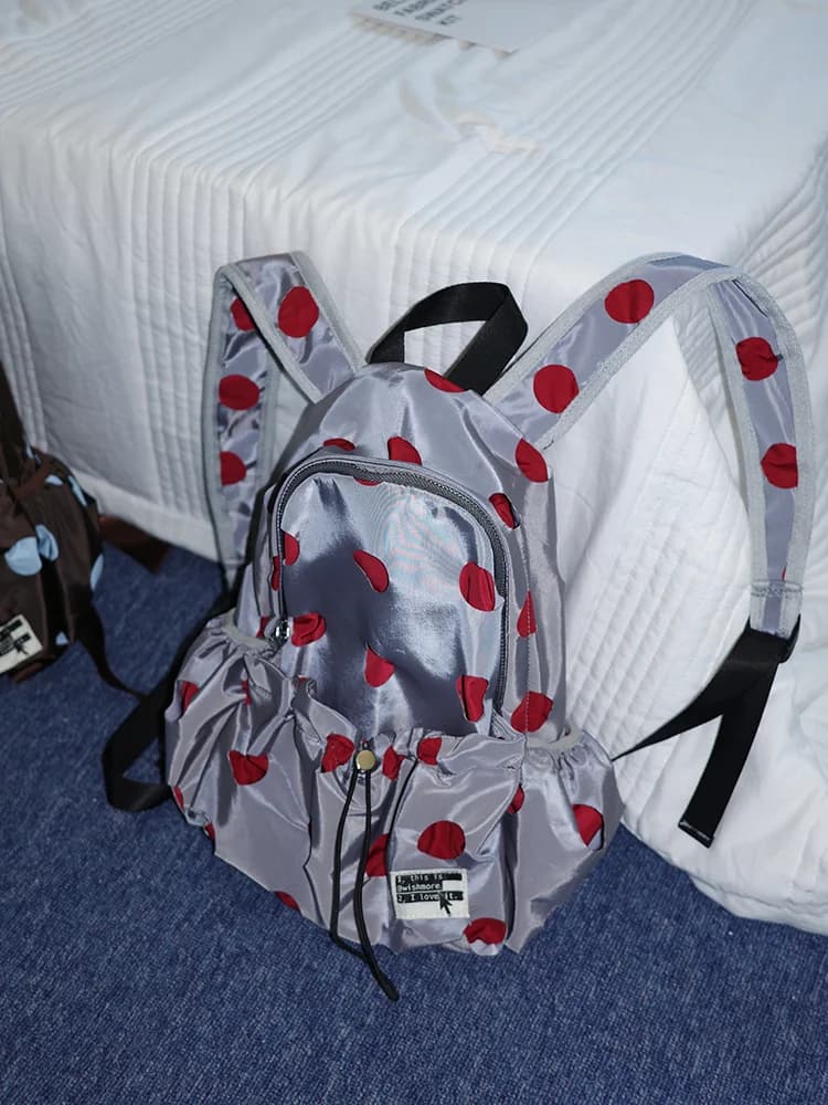 Backpack Wishmore with Pattern in Pois, Light Travel Bag, School Style, Shape in Arco, for Fitness, Hiking, Camping, Pendolarism