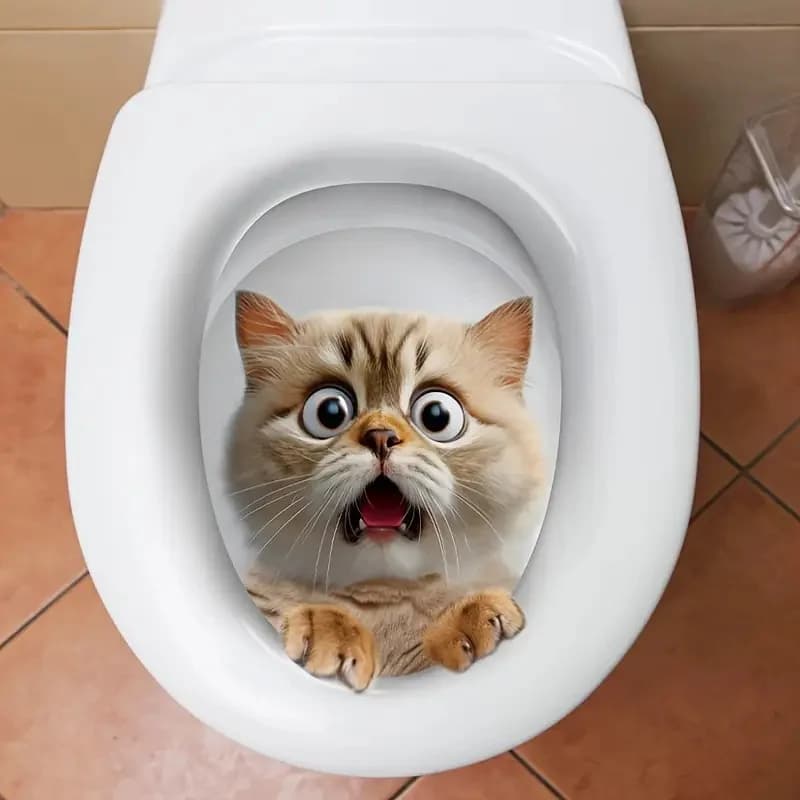 Adesivi per WC autoadesivi 3D con gatto sorpreso, adesivo da parete rimovibile, adesivo in PVC riutilizzabile per coperchio WC, arredamento bagno