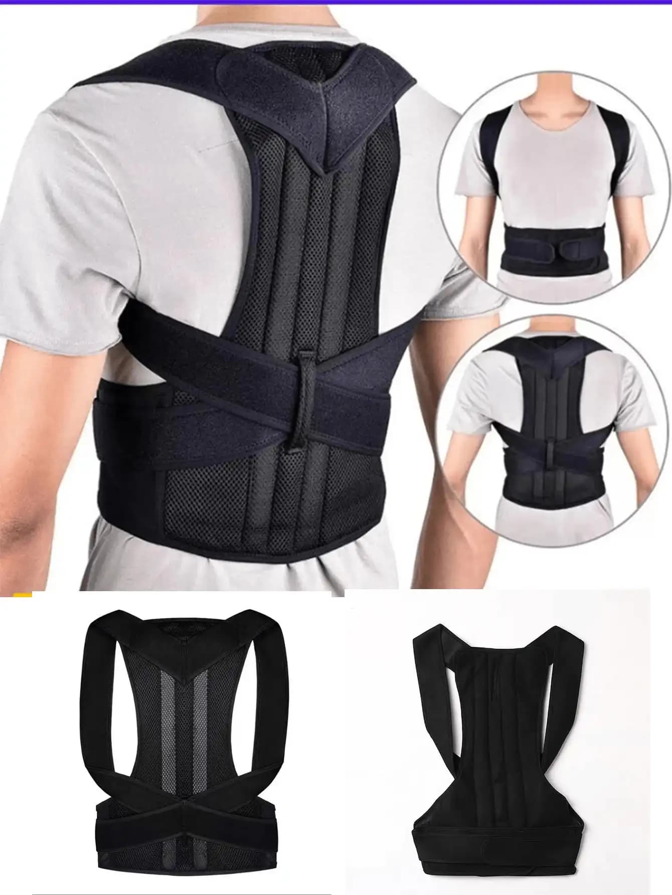 1pc Adjustable Unisex Posture Corrector - Full Back Support - Relieves Neck, Shoulder, Collarbone And Back Pain - Breathable And Adjustable - Corrects Hunchback, Kyphosis, Back Bulge, Thoracic Spine And Spinal Column - Relieves Scoliosis, Kyphosis