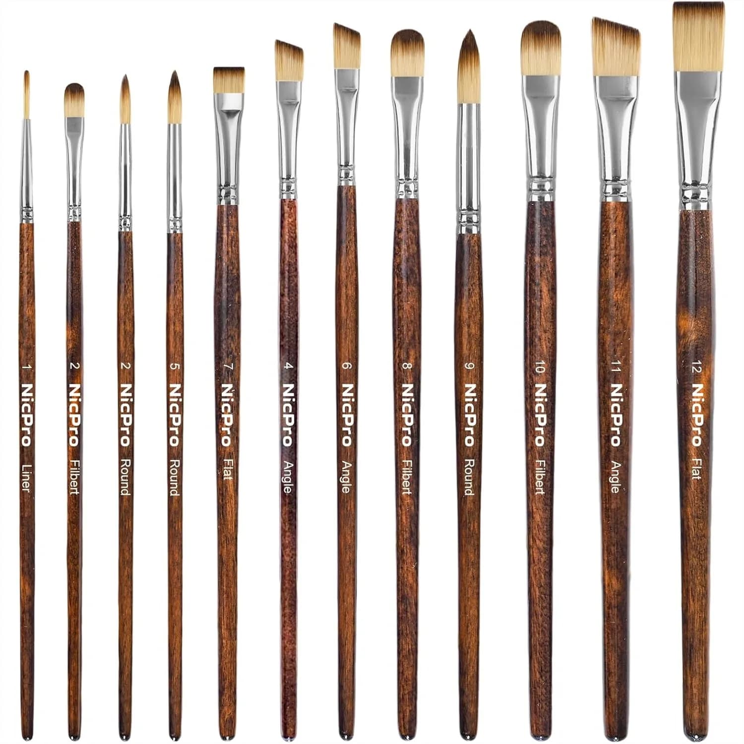 12Pcs Artist Paint Brush Set for Acrylic Painting, Oil, Watercolor, Gouache, Craft Art Supplies with Nylon Bristles for