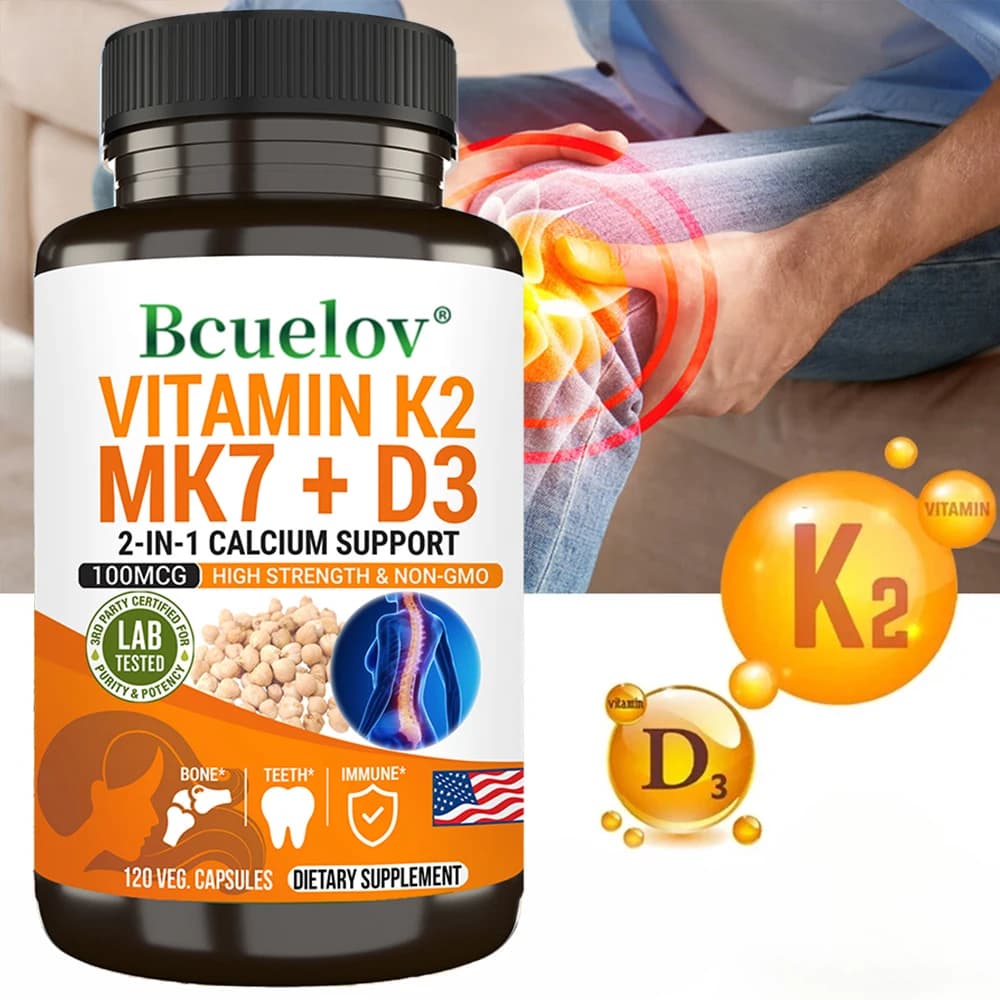 Vitamin K2 (MK7) with D3 supplement - Vitamin D and K complex - Bone teeth Muscle articulation Heart immune support and calcium absorption