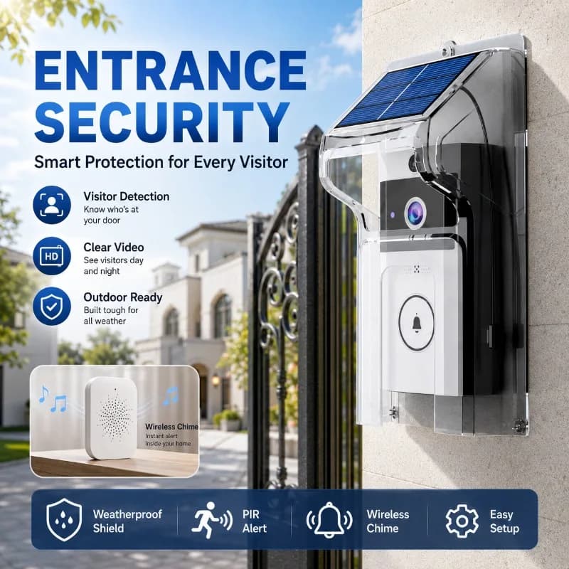 Smart Doorbell with Solar Panel, 1080P HD Camera, Voice Changer, Motion Alert, Night Vision, Rainproof.