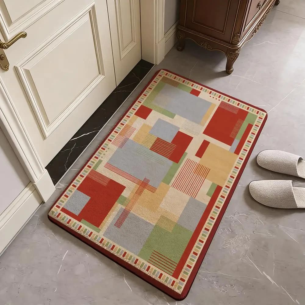 Tappeto a quadri ART, tappetino in flanella, tappetino per porta, antiscivolo, assorbente, lavabile, per interni, per la casa