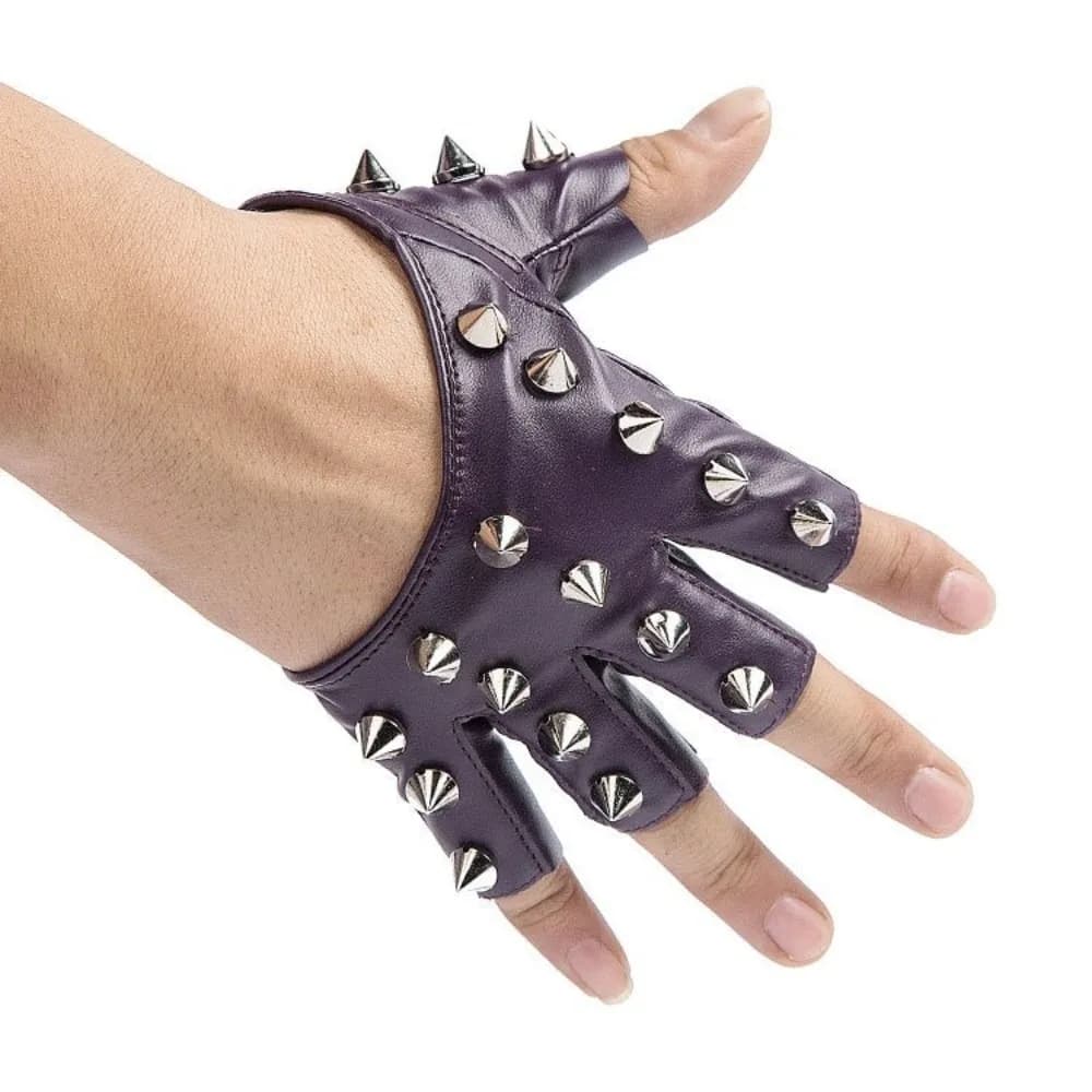 Lolita Fingerless Rivet Gloves Solid Color PU Leather Half-palm Gloves Y2K Punk Patent Leather Gloves Men