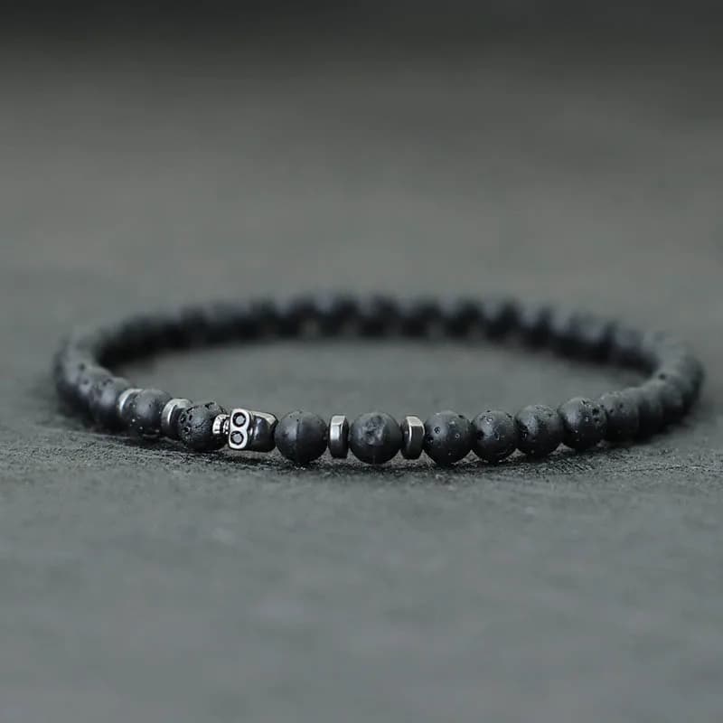 Bracciale con teschio nero Noter Nuovo romanzo Bracciale con perline da 4 mm per uomo Homme Piccolo rock vulcanico Occhi di tigre Pietra Braslet Regalo per lui