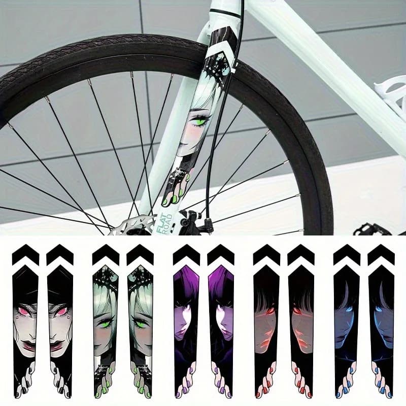 2D flat, 2D flat motorcycle stickers 4 sets of cool anime girl eye stickers bicycle mountain bike road wheel frame lower tube