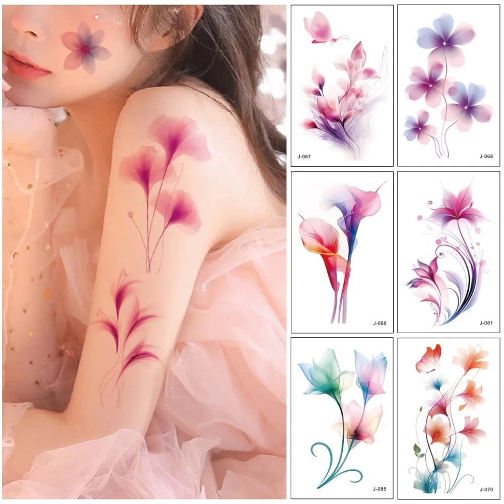 Dreamy acquerello gradiente fiore tatuaggio adesivo temporaneo usa e getta partito trucco Body Art Festival accessori impermeabili
