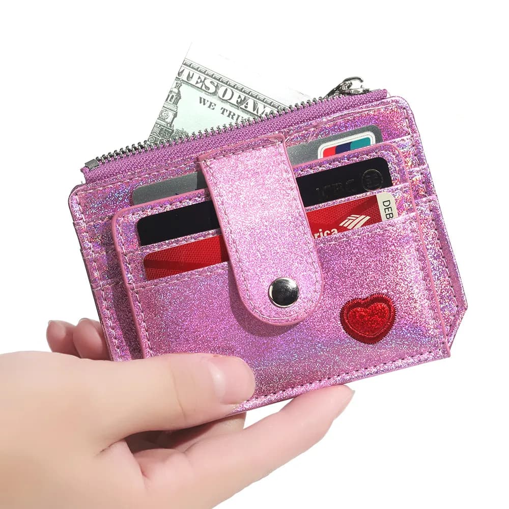 Ladies' Fashionable Solid Color Multi-slot Card Holder Mini PU Leather Zipper Wallet