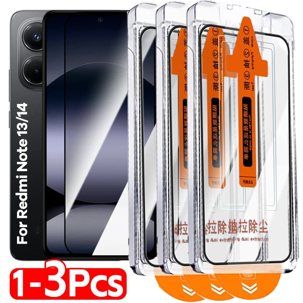 1-3 pezzi di vetro temperato di facile installazione per Redmi Note 13 Pro 14 4G 5G protezioni per schermo senza polvere pellicola protettiva antigraffio