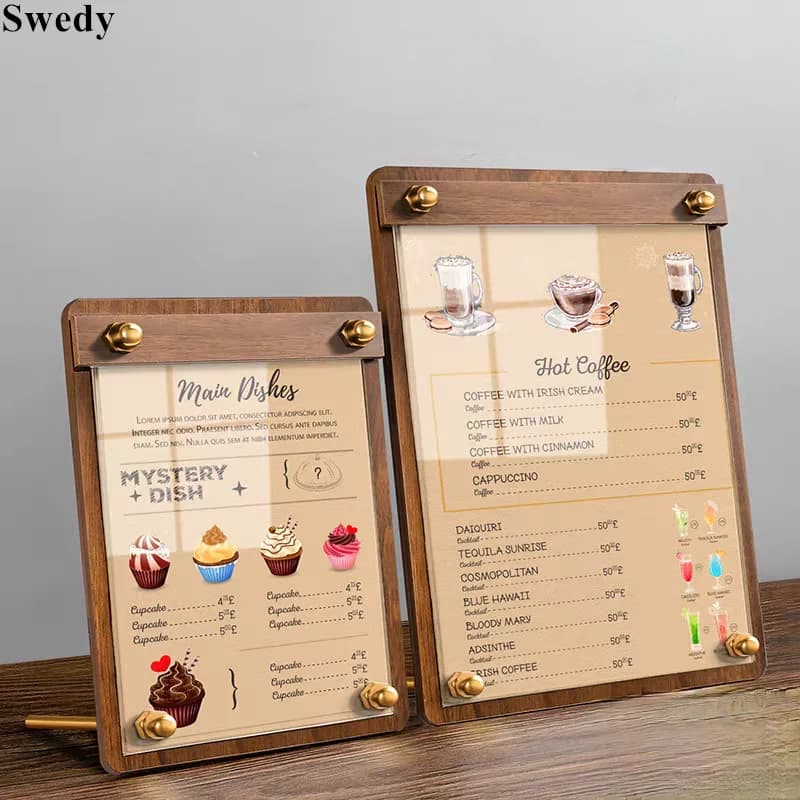 A5 148X210MM Supporto per cartello da tavolo in legno con retro inclinato Espositore per menu Etichetta Porta volantino in carta Cornice per poster in plastica