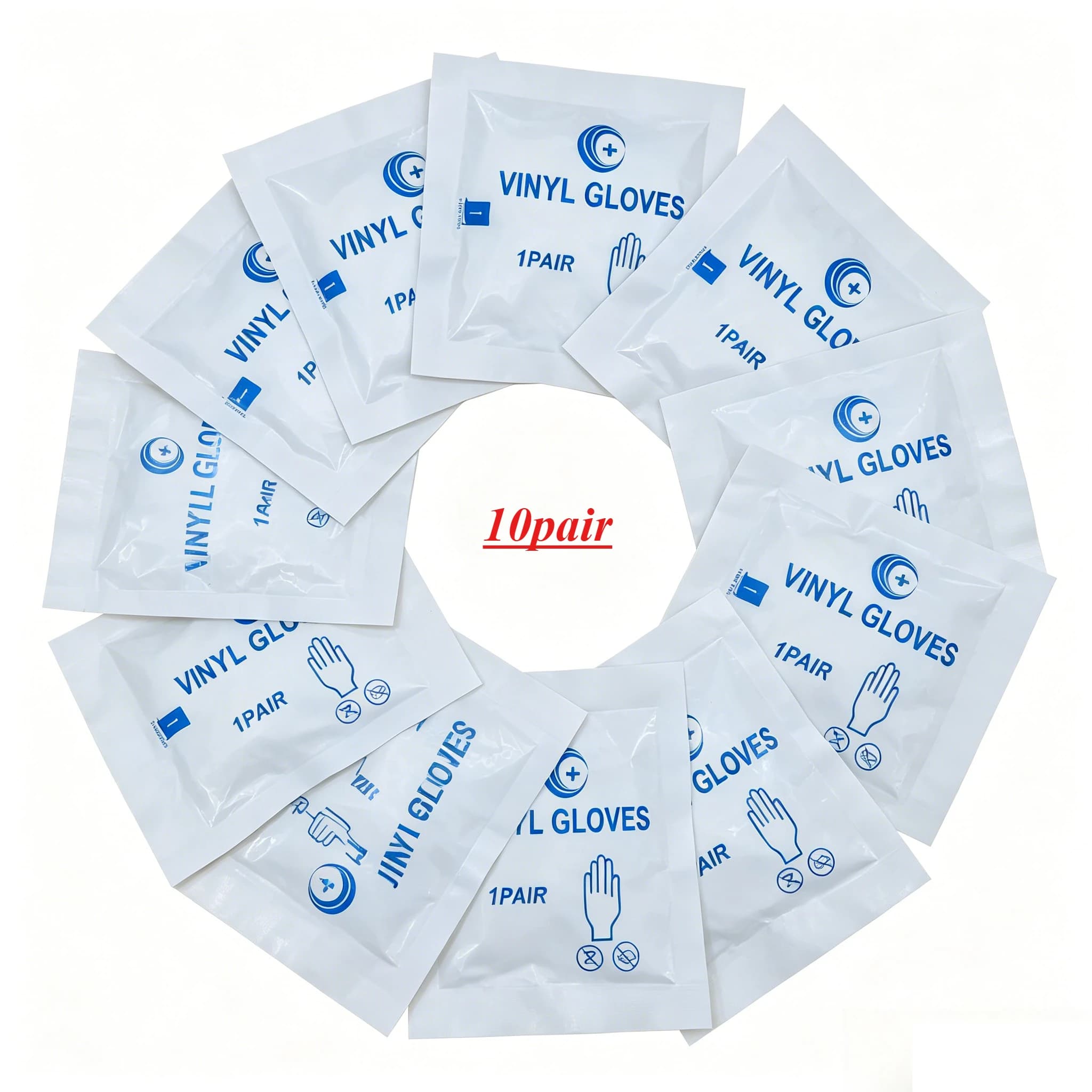 10Pair Multipurpose Disposable PVC Exam Gloves, Individually Sealed First Aid Kit Accessory for Daily Cleaning Protection