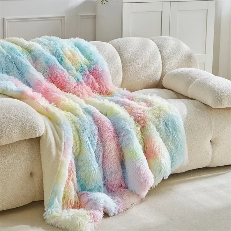 Double Mink Fleece Lamb Fleece Cotton Blanket Coral Fleece Ice Cream Long Hair Blanket Solid Color Simple Sofa Blanket