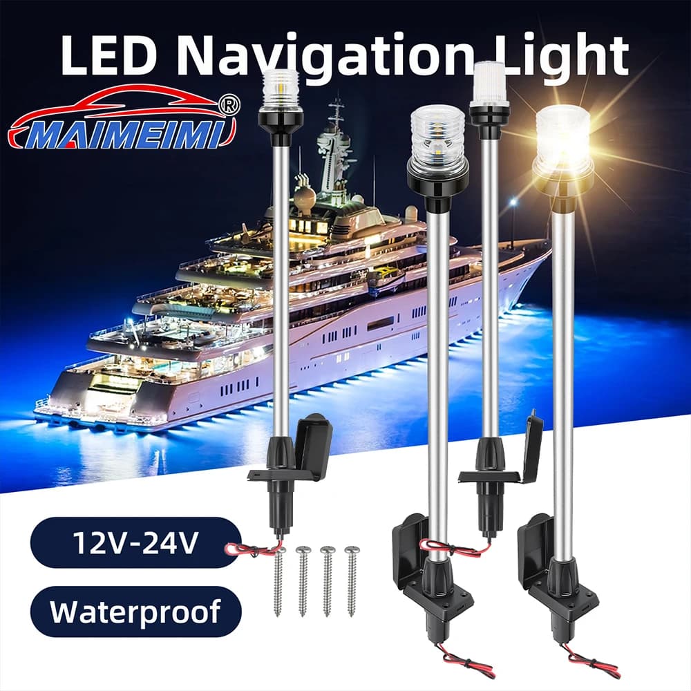 Luci per barche marine a LED da 22 pollici Lampada di ancoraggio per luce di poppa di tipo fisso circolare/poligonale con presa Luce di navigazione per barche