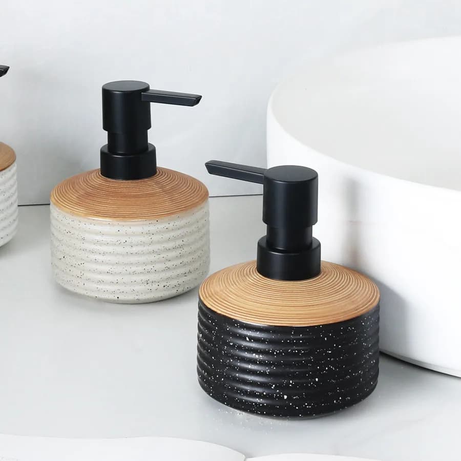 350ML Retro Wood-like Soap Dispenser Bathroom Press Hand Sanitizer Bottle Black and White Facial Cleanser Bottled Separately